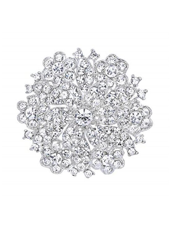 Jewelry - Women's Clear Austrian Crystal Elegant Flower Wedding Corsage Brooch